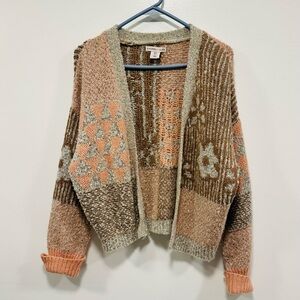 Sincerely Jules Geometric earthy granola oatmeal indie Knit Cardigan oversized